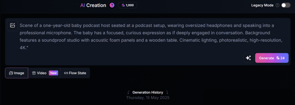 3rd Step in Creating a Baby Podcast video is to create image using Leonardo ai